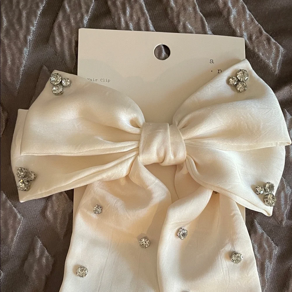 Chic White Hair Bow with Rhinestones